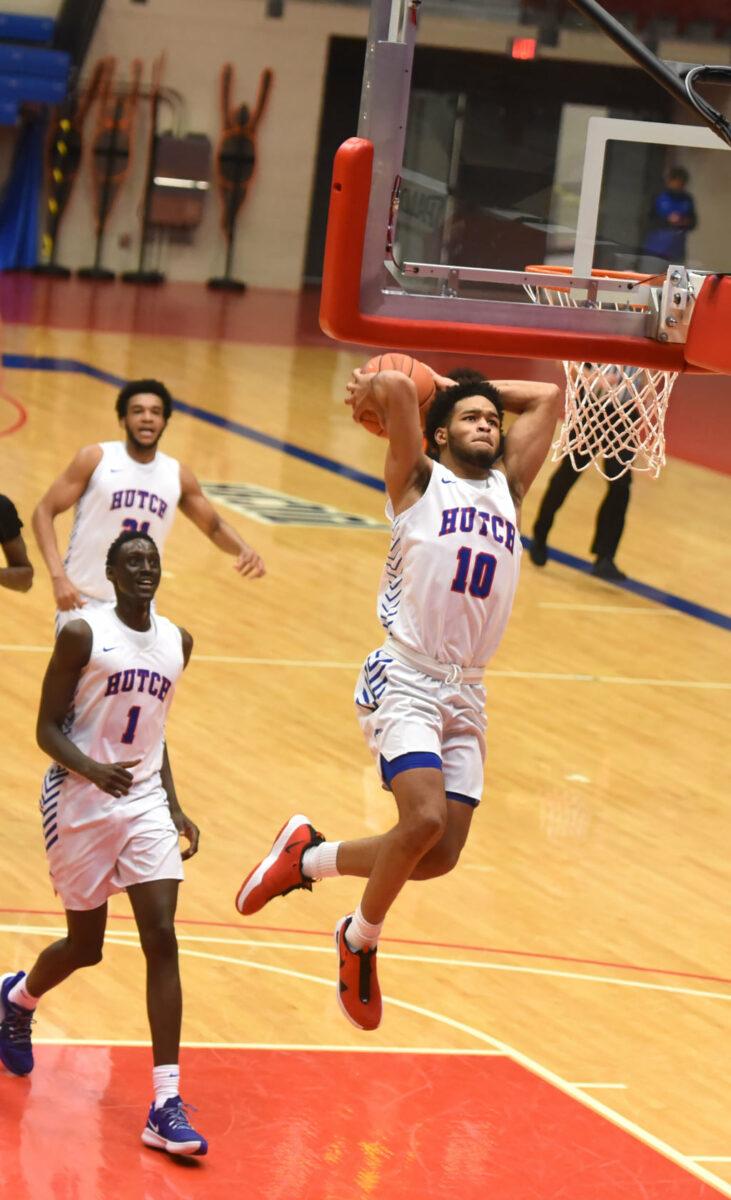 Chris Robinson drives to dunk the ball during a game with Neosho County last month at the Sports Arena. Photo courtesy HutchCC Sports Information.