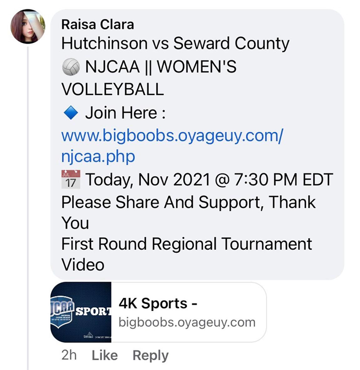 Clickbait NJCAA streams appearing again