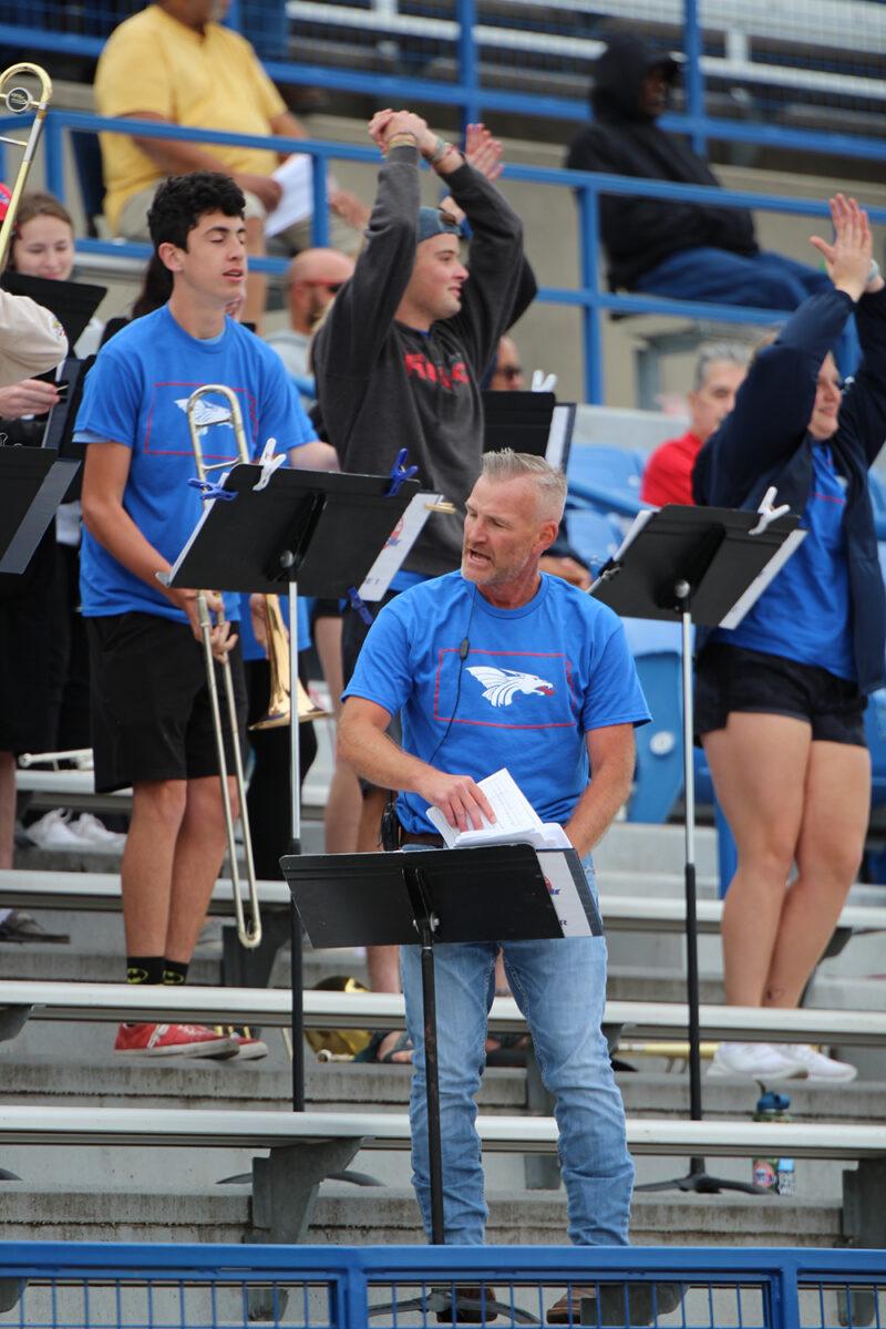 The band! Is! Cold! HutchCC pep band plays through any type of weather at football games