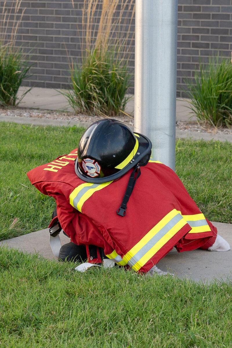 Fire fighting equipment is put at the base of the flag pole at HutchCC's Fire Science Center during the 9/11 Remembrance Ceremony on Thursday, Sept. 11. Photos by Abby Filippi/Collegian