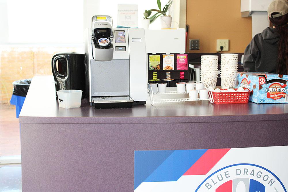 The food pantry features a lot of options for HutchCC's students, including drinks such as coffee, tea and hot chocolate. Photo by Sarah Newberry/Collegian.
